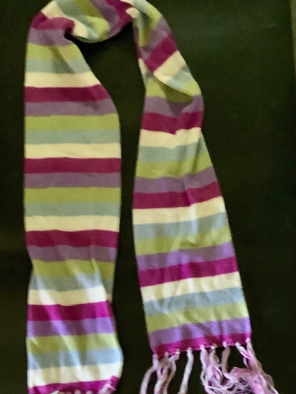 Vintage Winter Scarf Women's 80's Pastel Green Teal Purple Pink w/ Fringe 65 x 7